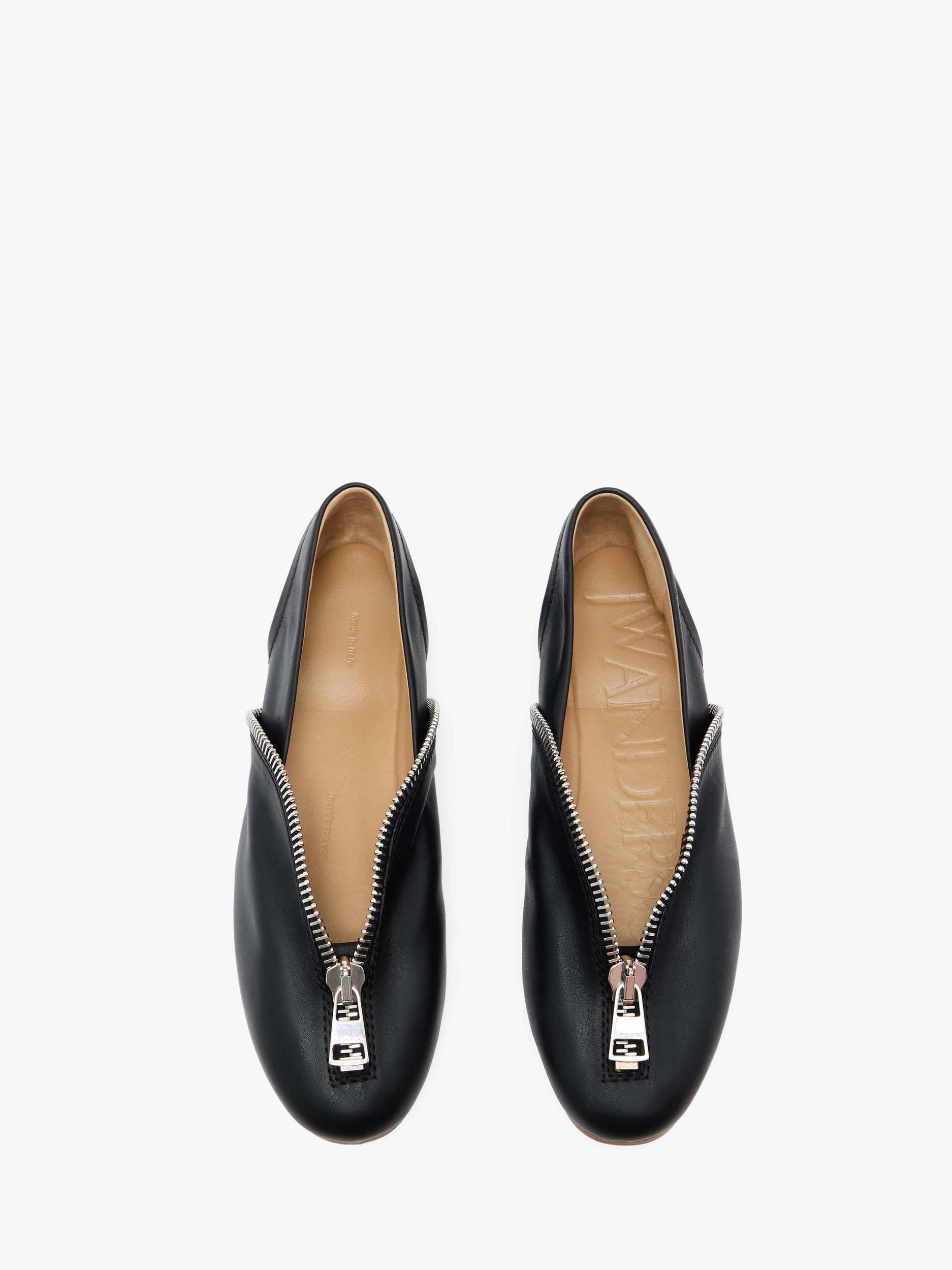 LEATHER BALLERINAS WITH BIKER ZIP Product Image