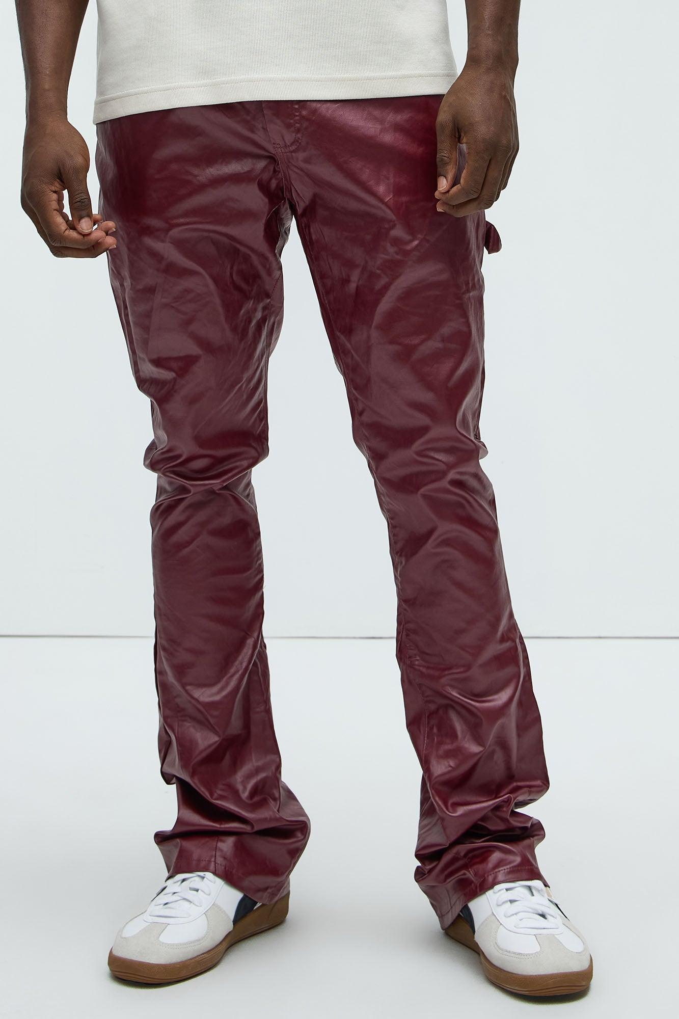 Keep It Solid Faux Leather Stacked Skinny Flare Pants - Red Product Image