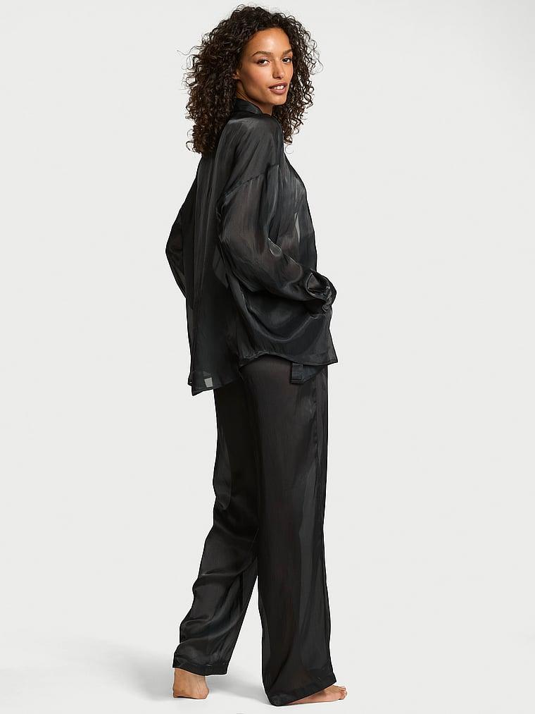 Luxe Sheer Satin Button-Front Long Pajama Set Product Image