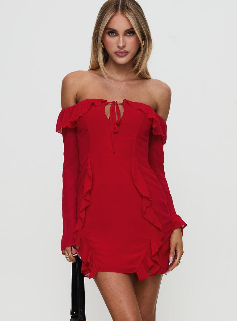 Mollins Long Sleeve Mini Dress Red Product Image