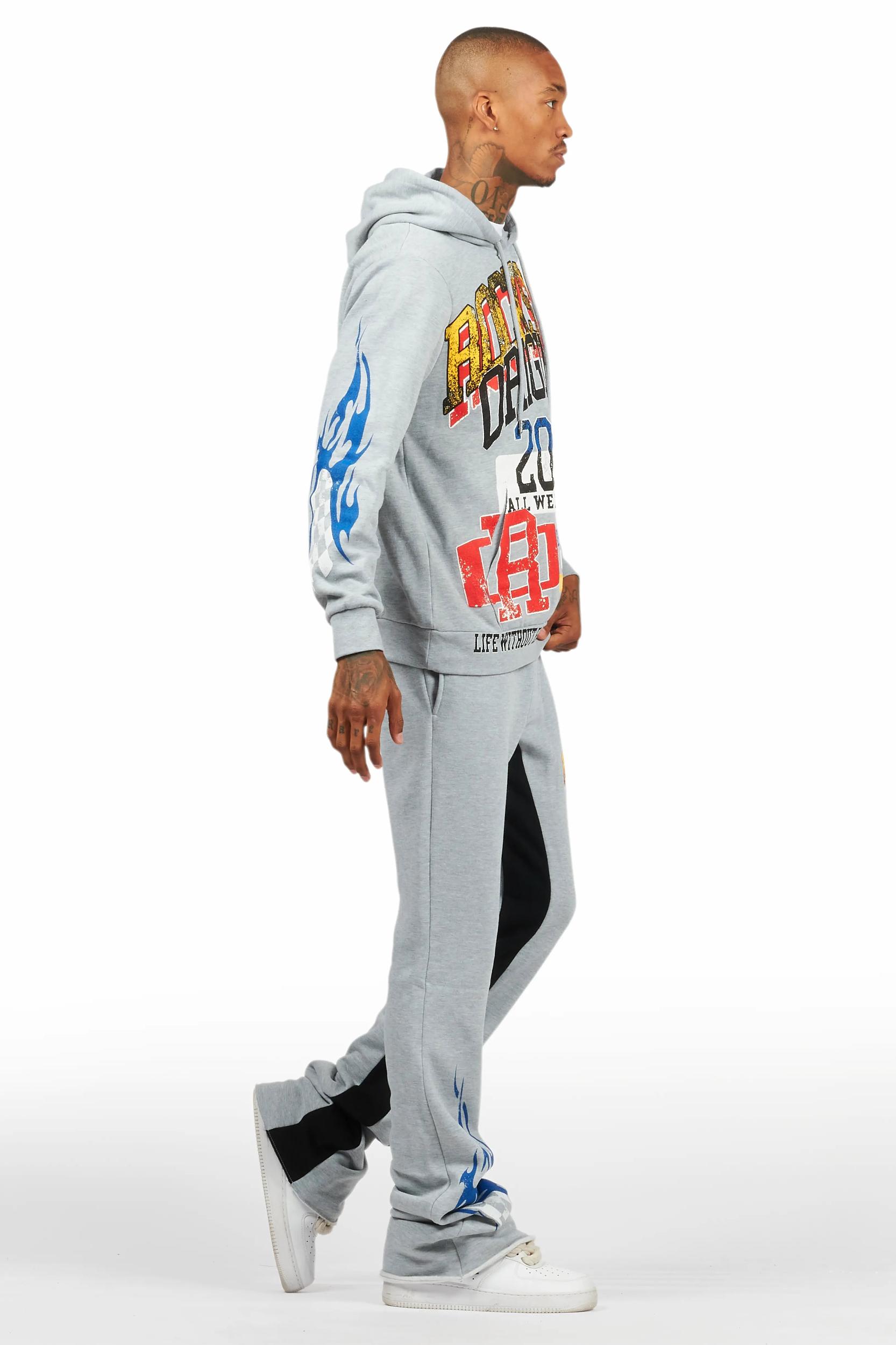 Colorful Race Heather Grey Hoodie/Baggy Track Pant Set Male Product Image