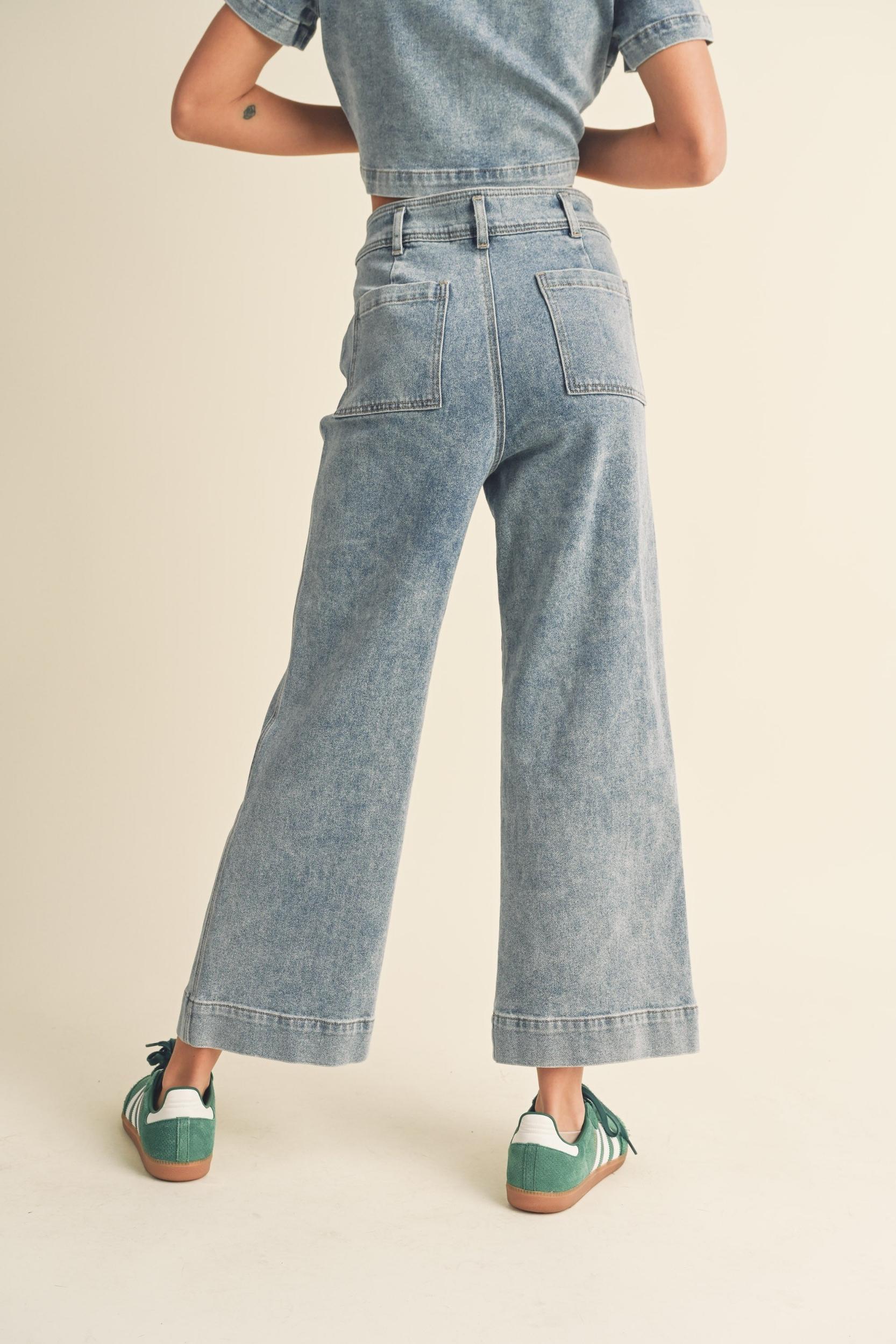 Washed Denim Crop Pants Product Image