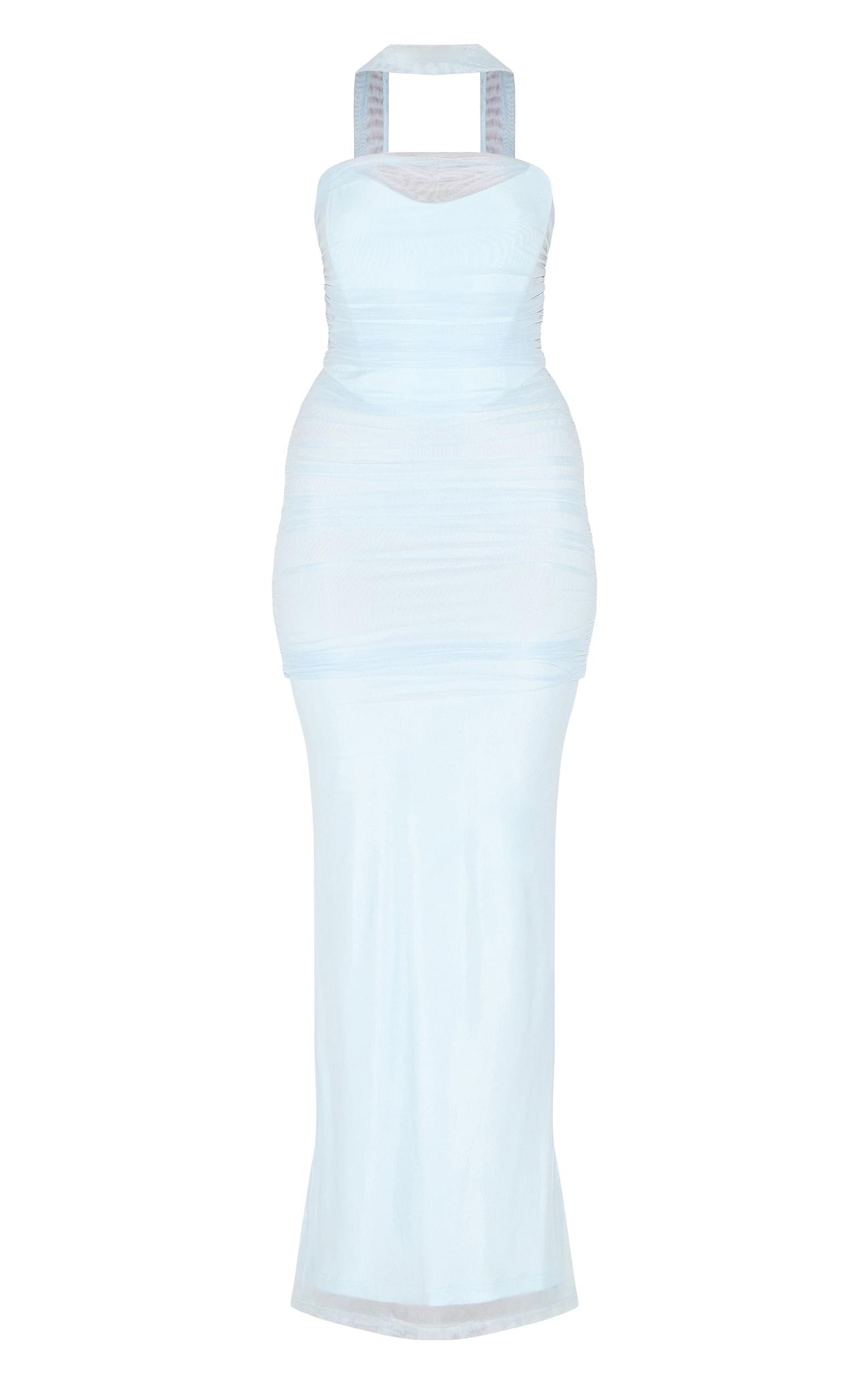 Blue Scarf Detail Ruched Maxi Dress Product Image