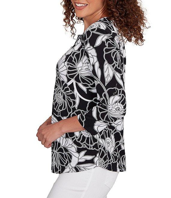 Ruby Rd. Bold Floral Envelope Neck 3/4 Sleeve Top Product Image
