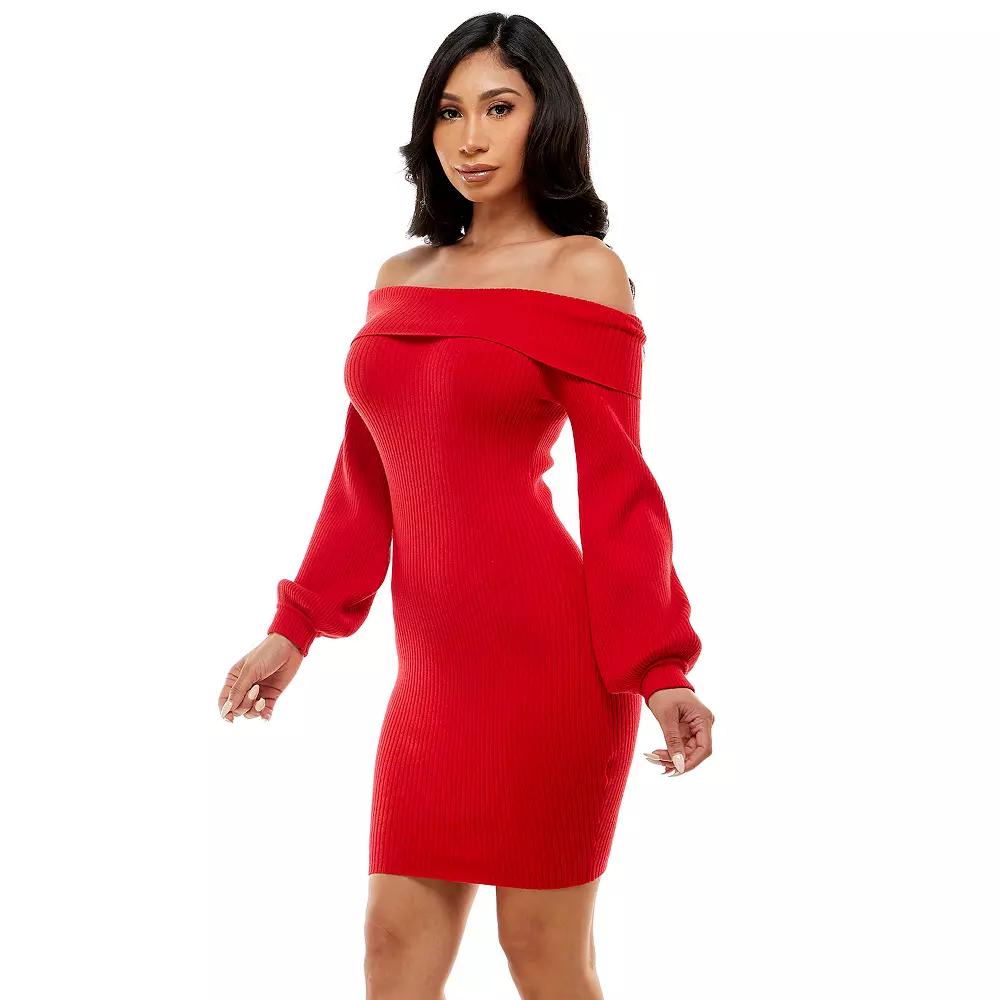 Women's bebe Overlay Balloon Sleeve Mini Sweater Dress, Size: XL, Red Product Image