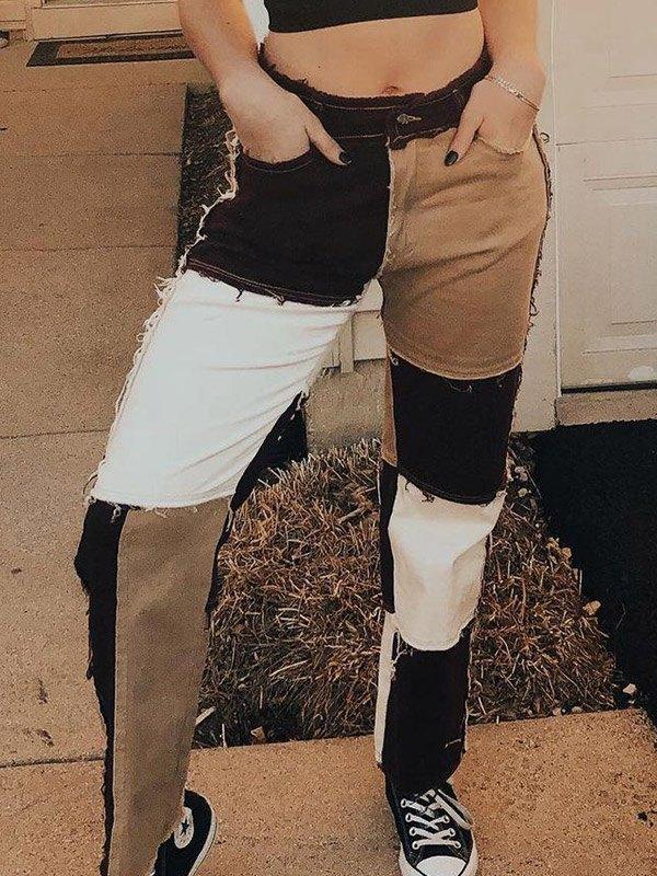 Pastel Patchwork Denim Boyfriend Jeans Product Image