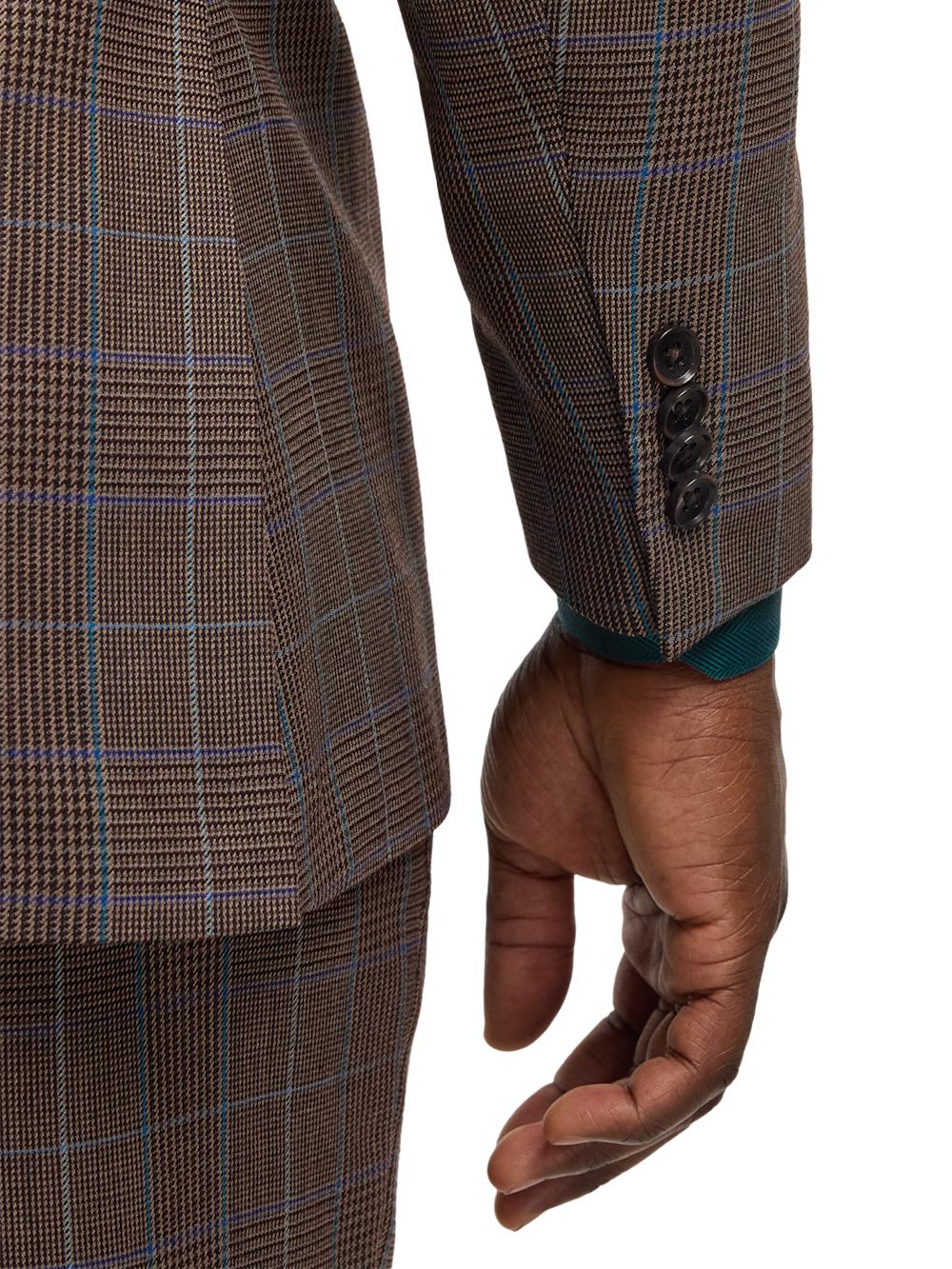 Wool Blend Plaid Single Breasted Notch Lapel Suit Jacket - Brown/blue Product Image