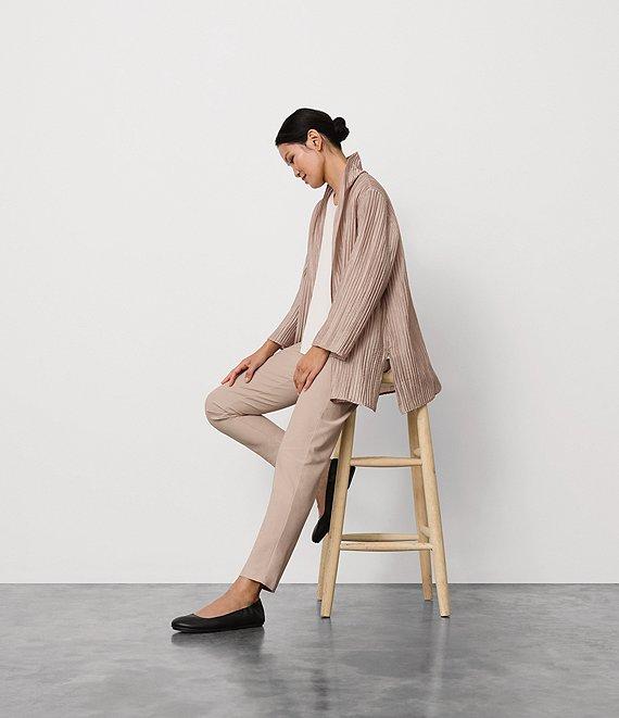 Eileen Fisher Crinkle Shimmer High Collar Bracelet Sleeve Open Front Jacket Product Image