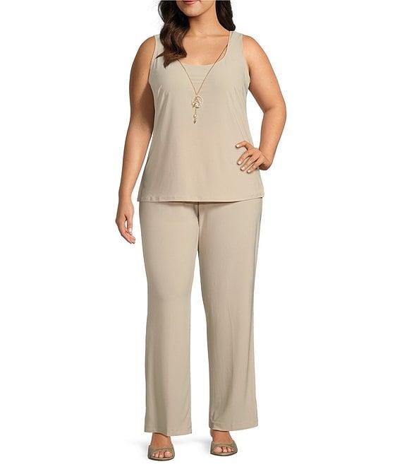 R & M Richards Plus Size 3/4 Sleeve Scoop Neck Embroidered Sequin Jacket 3-Piece Pant Set Product Image