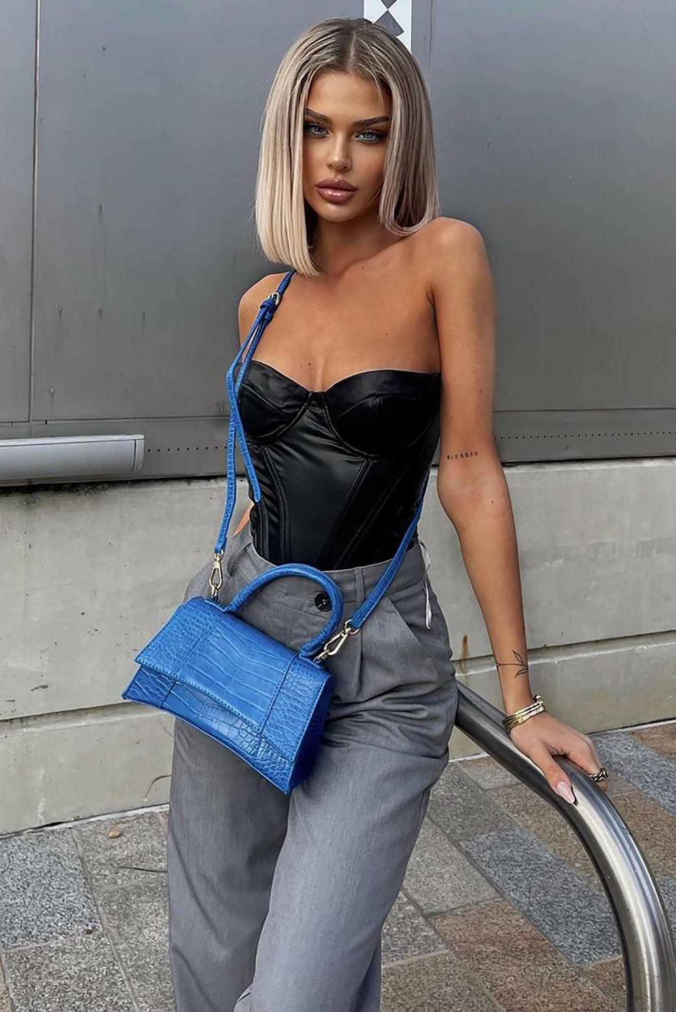 Bae For Tonight Faux Leather Corset Top - Black Product Image