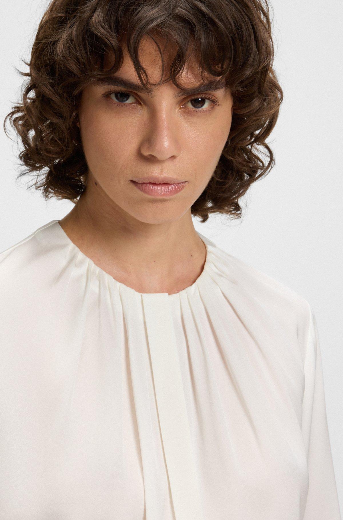 Ruched-neck blouse in stretch-silk crepe de Chine Product Image