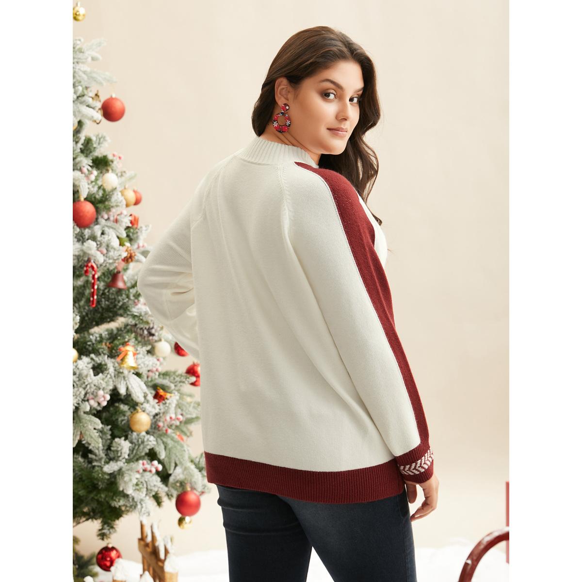 Plus Size Supersoft Essentials Snowflakes Pattern Knit Pullover Ivory Women Casual Loose Long Sleeve Round Neck Everyday Pullovers BloomChic 18-20/2X Product Image