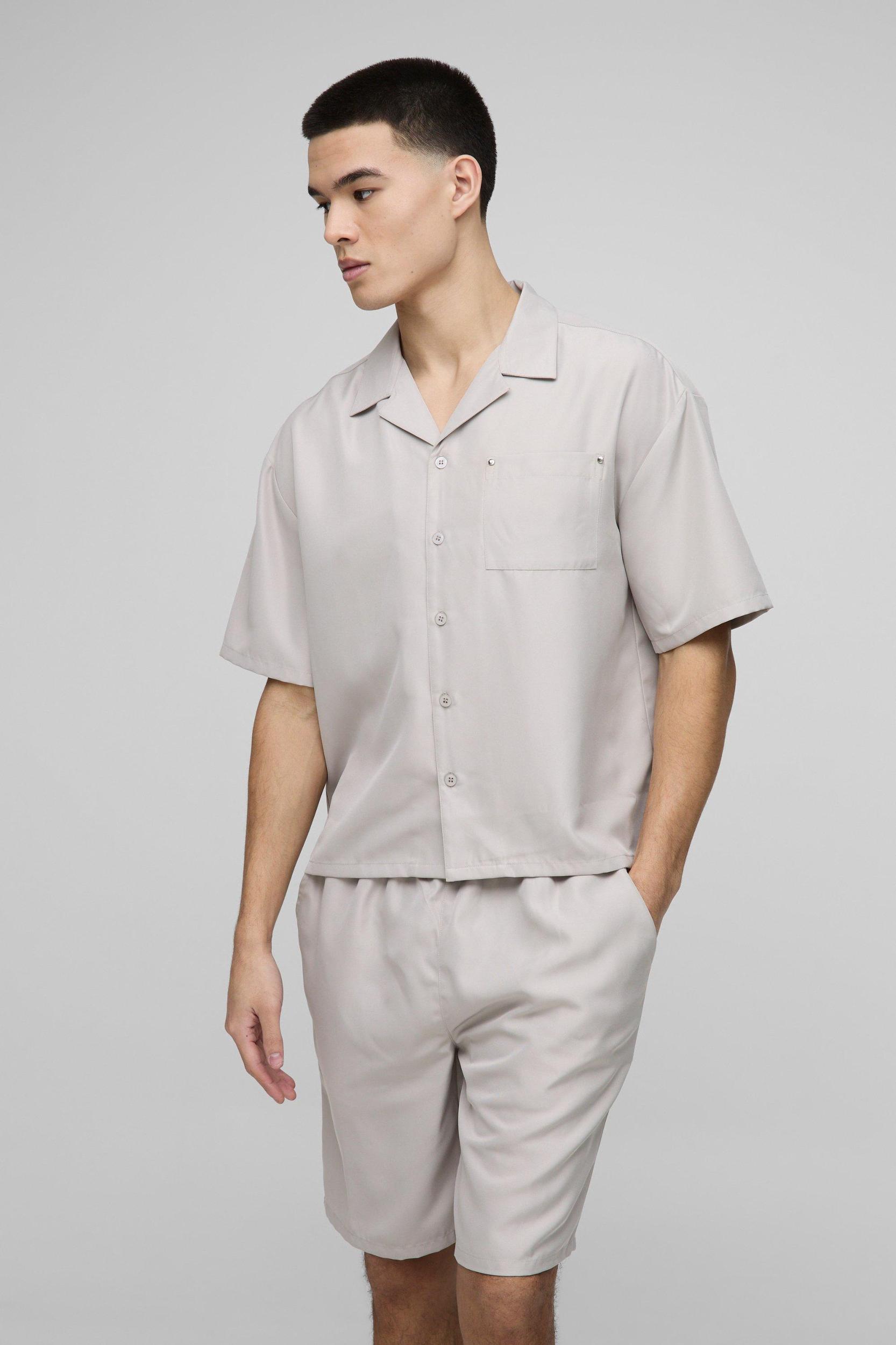 Oversized Soft Twill Pocket Detail Shirt & Short Set | boohooMAN USA Product Image