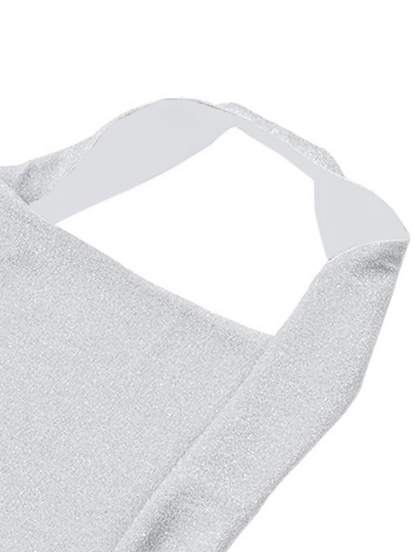 Metallic Silver Halter Cropped Tank Top Product Image