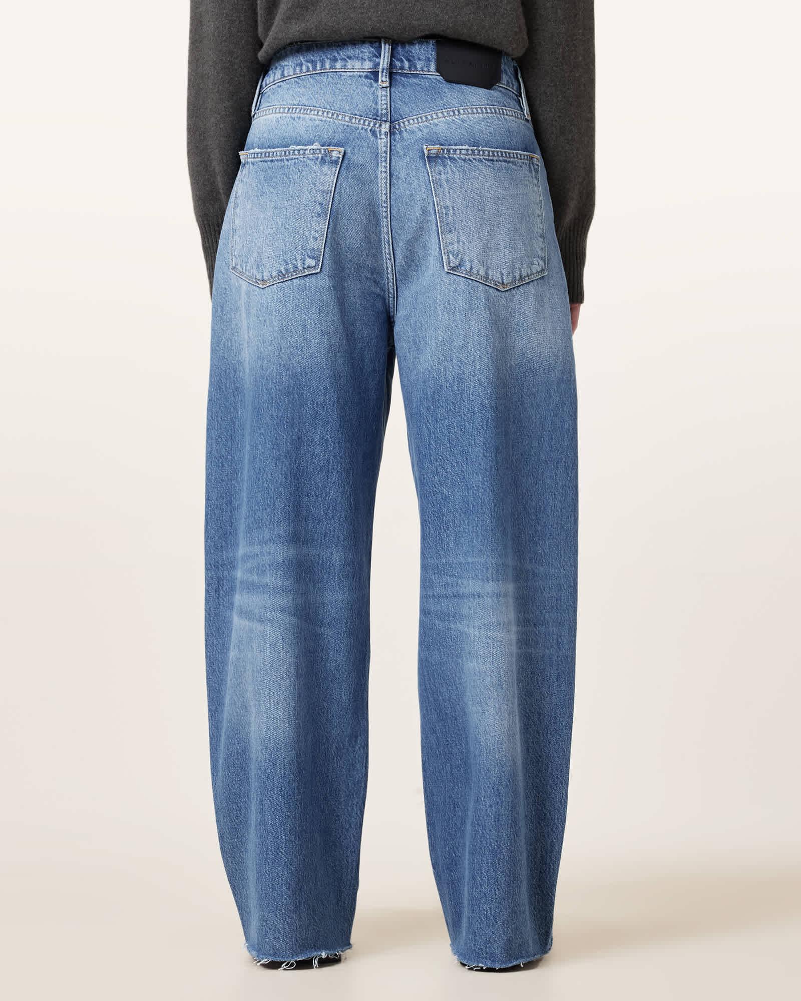 Aki Crossover Wide Leg Denim Jeans Light Indigo | ALLSAINTS US Product Image