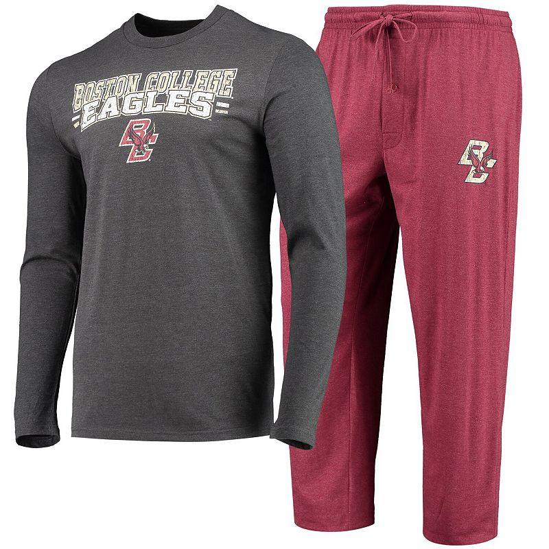 Men's Concepts Sport Maroon/Heathered Charcoal Boston College Eagles Meter Long Sleeve T-Shirt & Pants Sleep Set, Size: Medium Product Image
