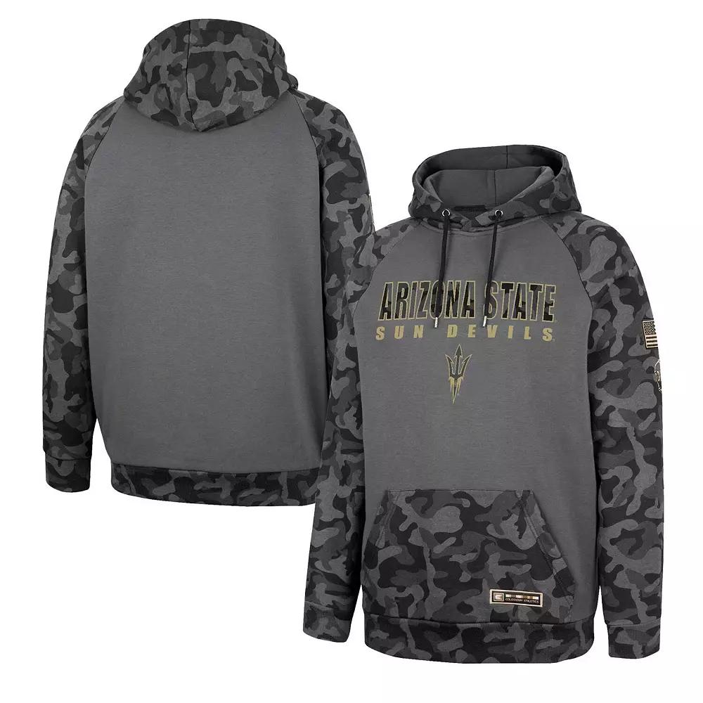 Men's Colosseum Charcoal Oklahoma State Cowboys OHT Military Appreciation Camo Stack Raglan Pullover Hoodie,  Product Image