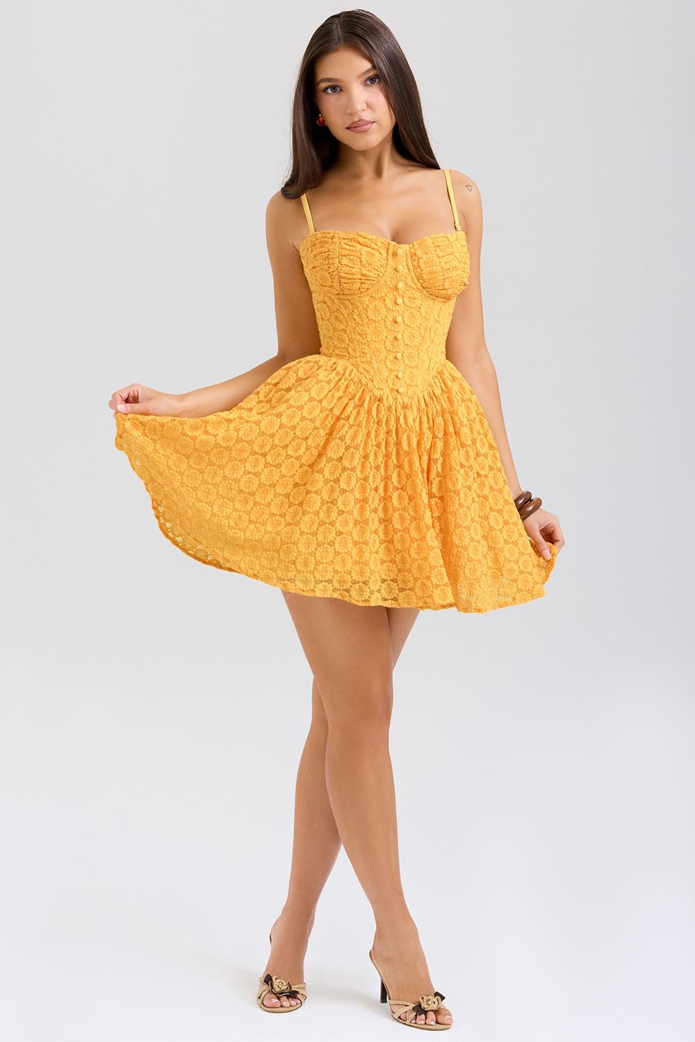 Carolina  apricot lace corset mini dress Product Image