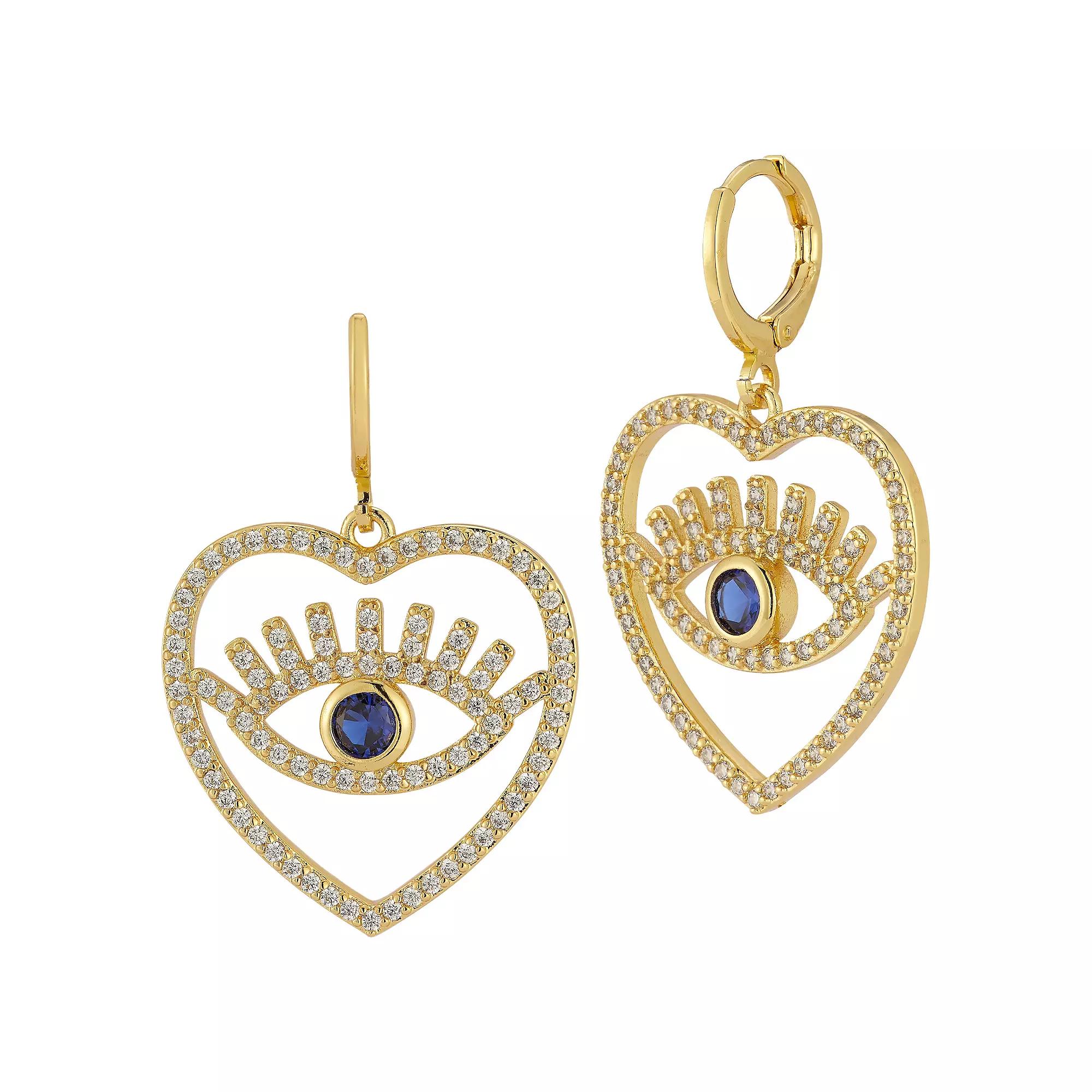 Cubic Zirconia Heart Evil Eye Drop Earrings, Women's, Gold Tone Product Image