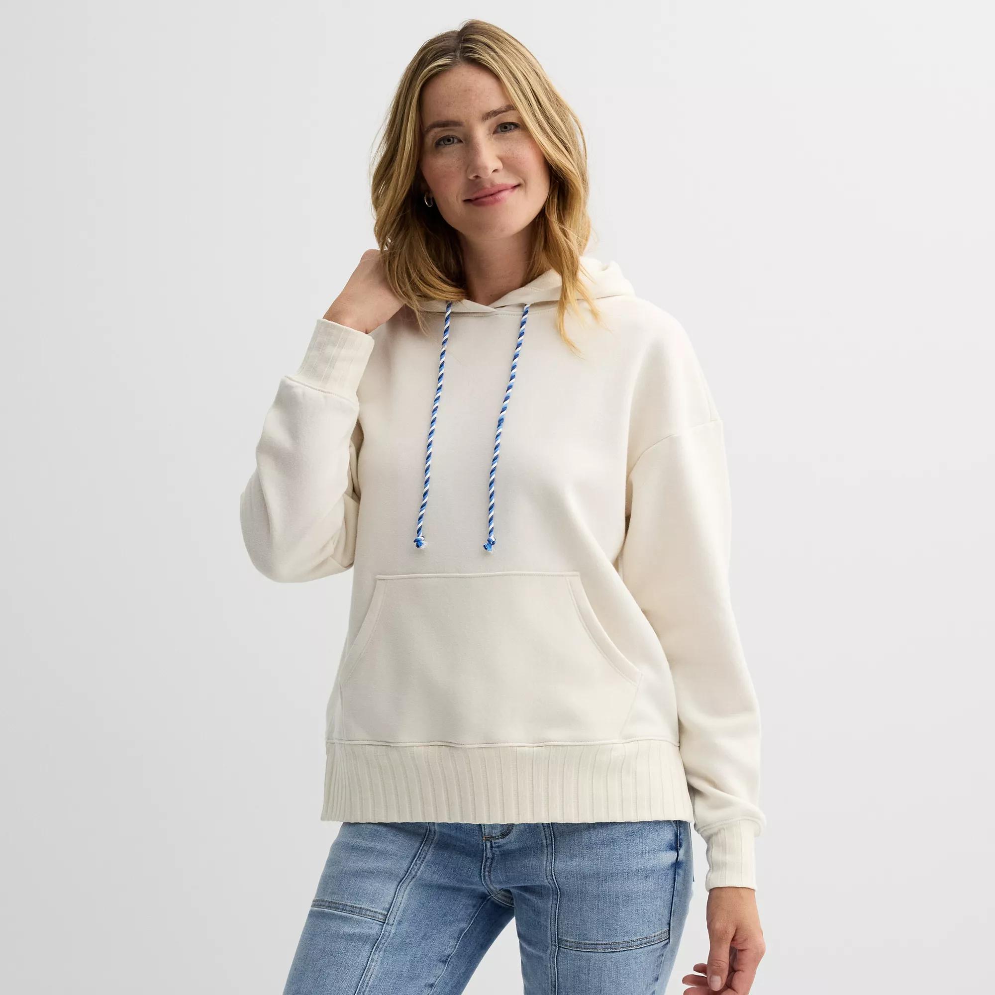 Petite Sonoma Goods For Life® Mixed Rib Hoodie, Women's, Size: XL Petite, Ivory Product Image