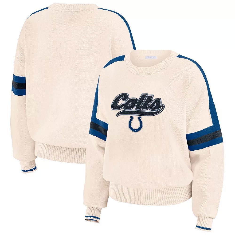Women's WEAR by Erin Andrews  Cream Indianapolis Colts Stripe Pullover Sweater, Size: 2XL, Beige Product Image