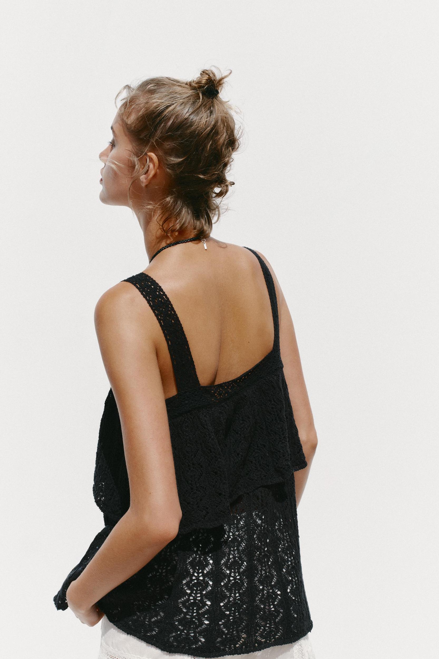 POINTELLE KNIT RUFFLE TOP Product Image