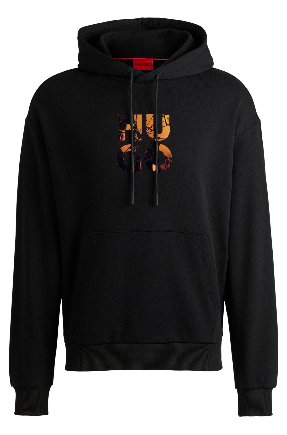 Cotton-terry regular-fit hoodie with stacked logo Product Image