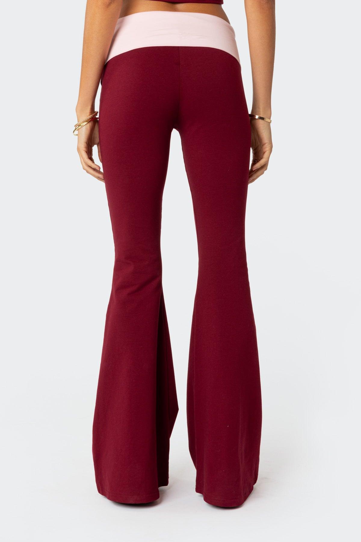 Contrast Fold Over Flared Leggings Product Image