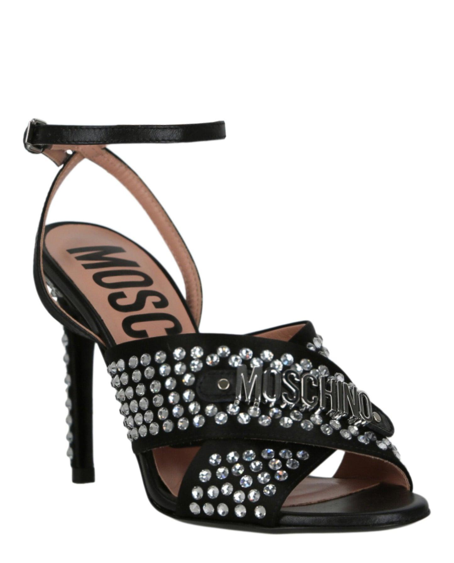 Moschino Satin Crystal Embellished Heel Sandals Product Image