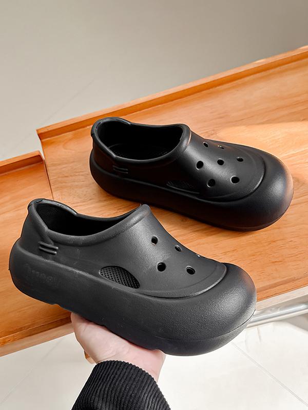 Hollow Round Cut Solid Color Crocs Platform Shoes Sandals Product Image