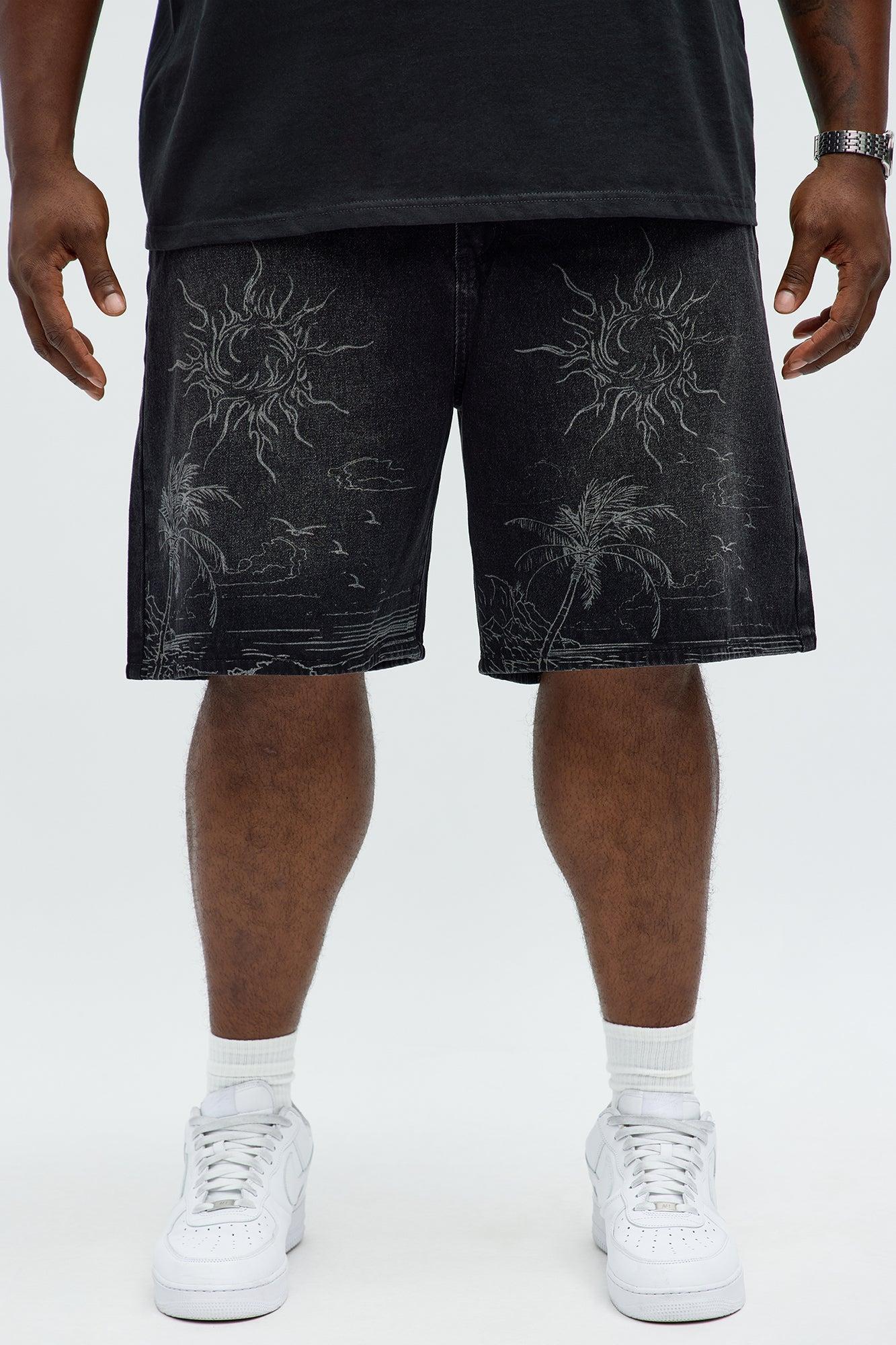 Relaxed You Know The Vibes Be Chill Denim Shorts - Black Wash Male Product Image