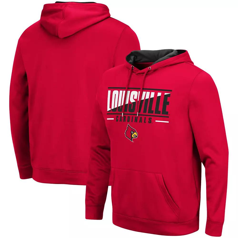 Men's Colosseum Red Louisville Cardinals Slash Stack 2.0 Pullover Hoodie, Size: Medium Product Image