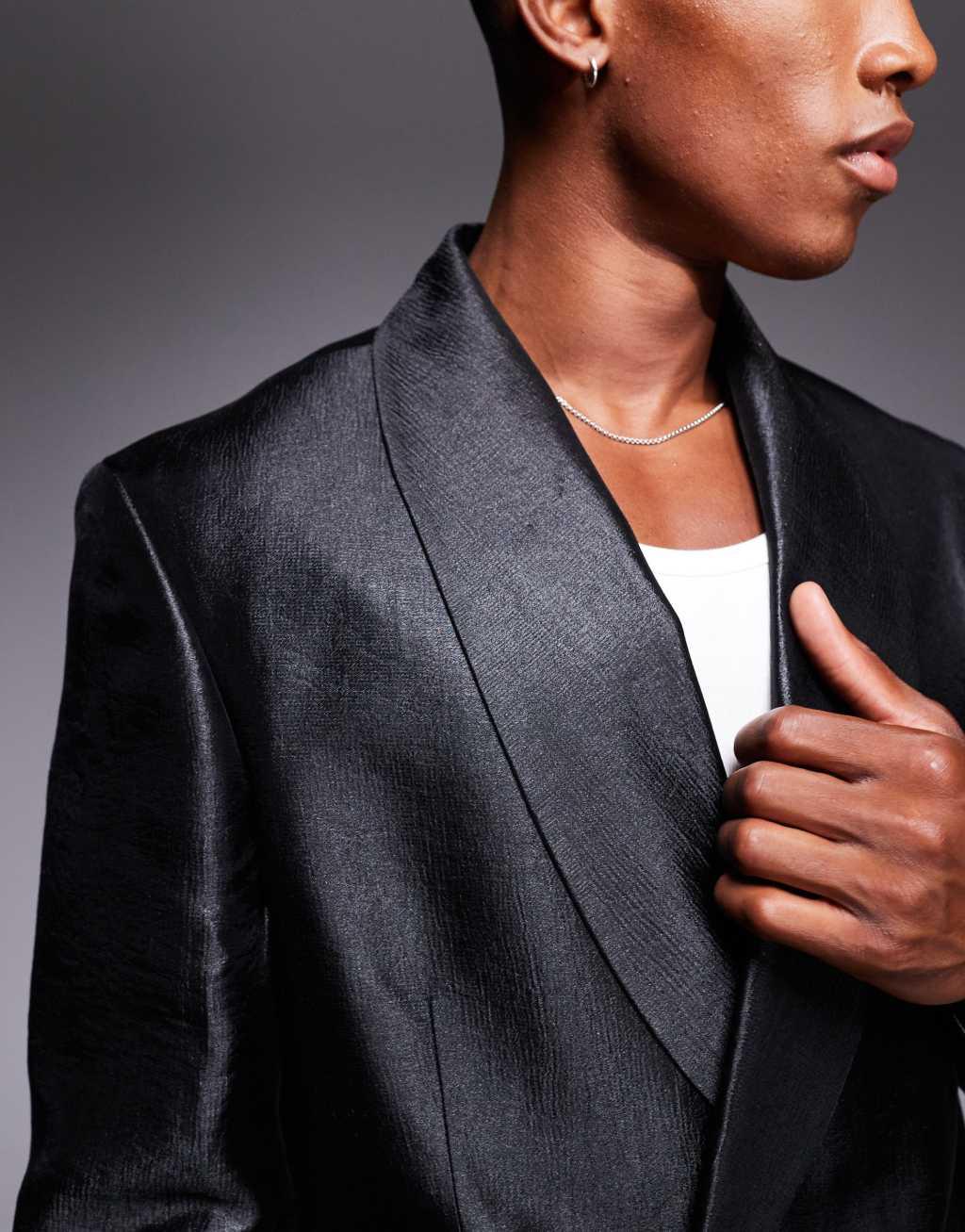 ASOS DESIGN slim fit shawl neck suit jacket in black metallic fabric Product Image