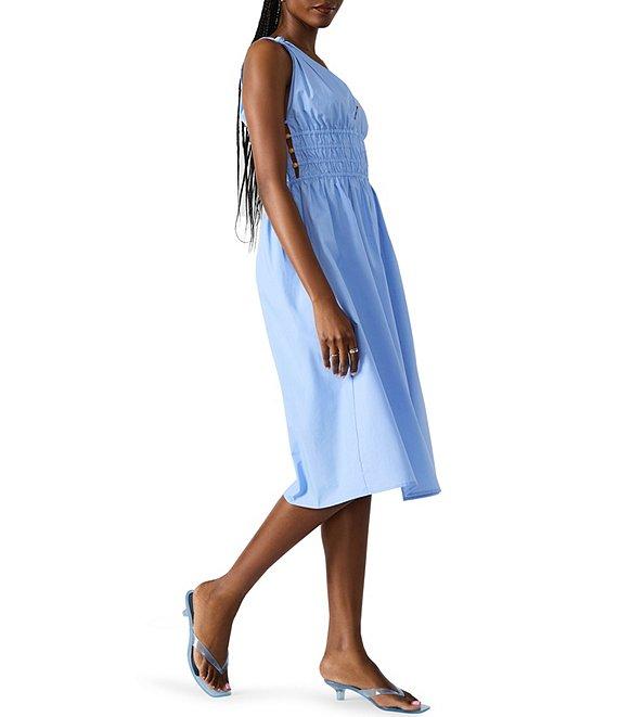 Steve Madden Kassie Bead Embellishment Smocked V-Neck Sleeveless Poplin Dress Product Image