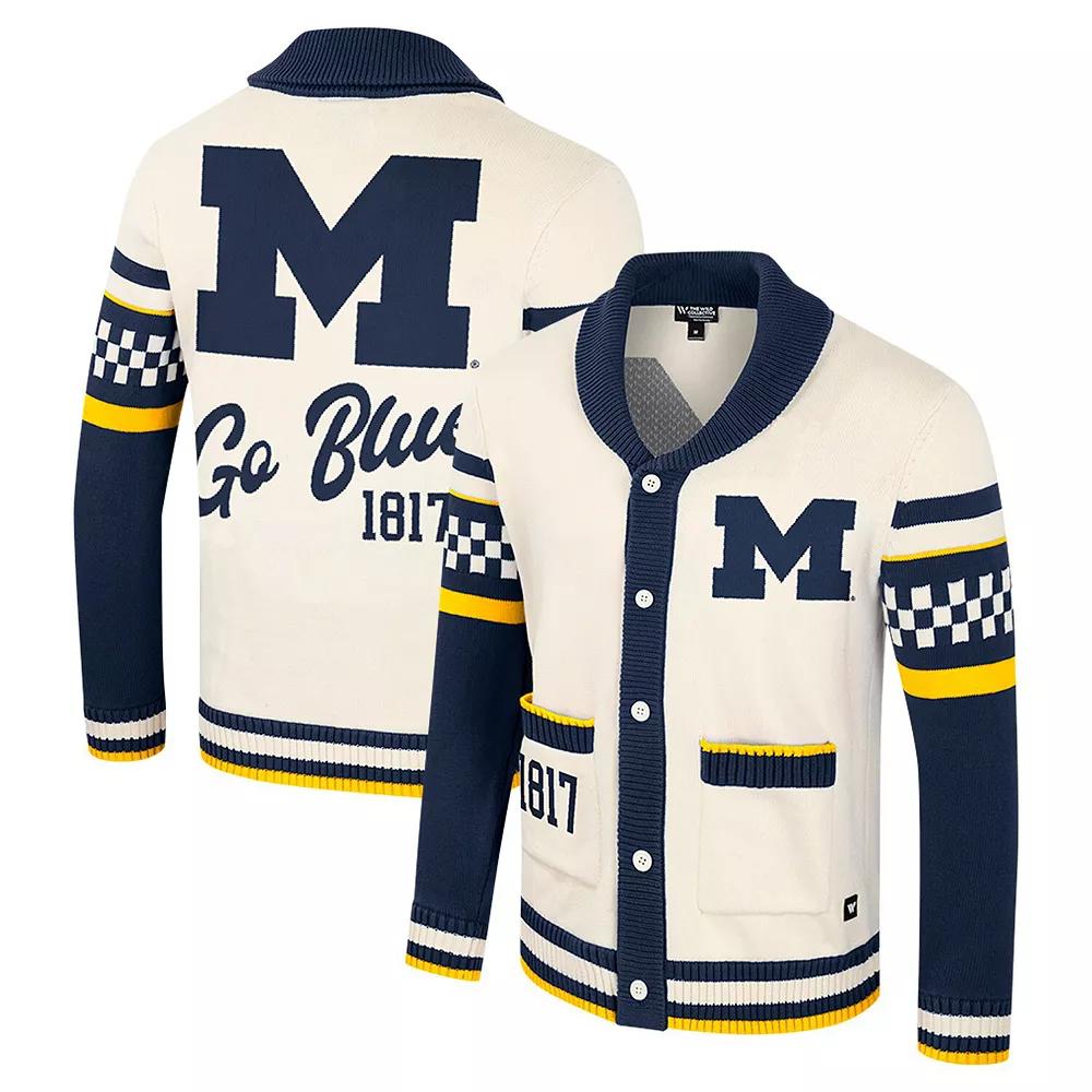 Women's Colosseum Cream Michigan Wolverines Wild Collective Button-Up Jacquard Sweater,  Product Image