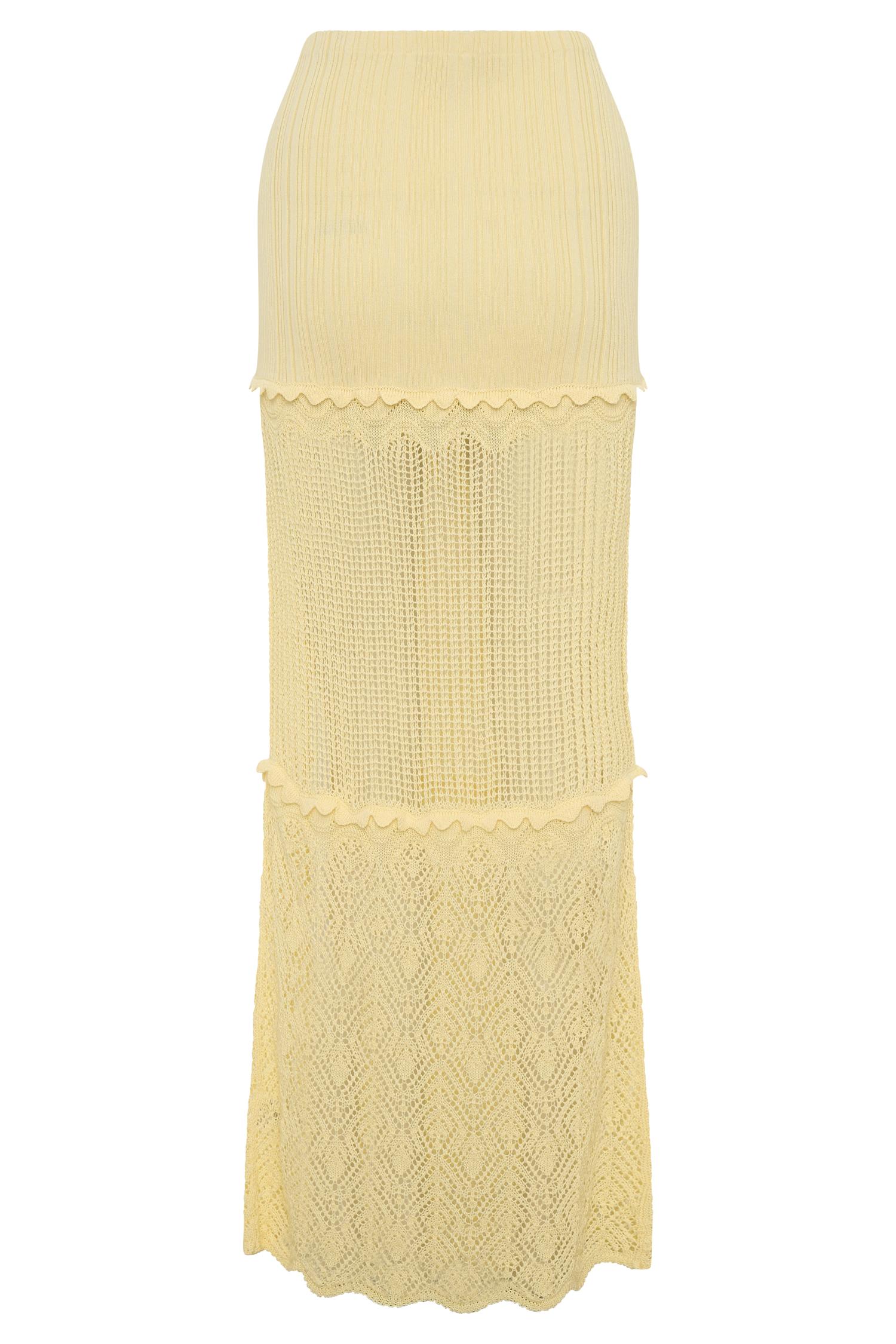 Coleene Pointelle Knit Maxi Skirt - Lemon Product Image