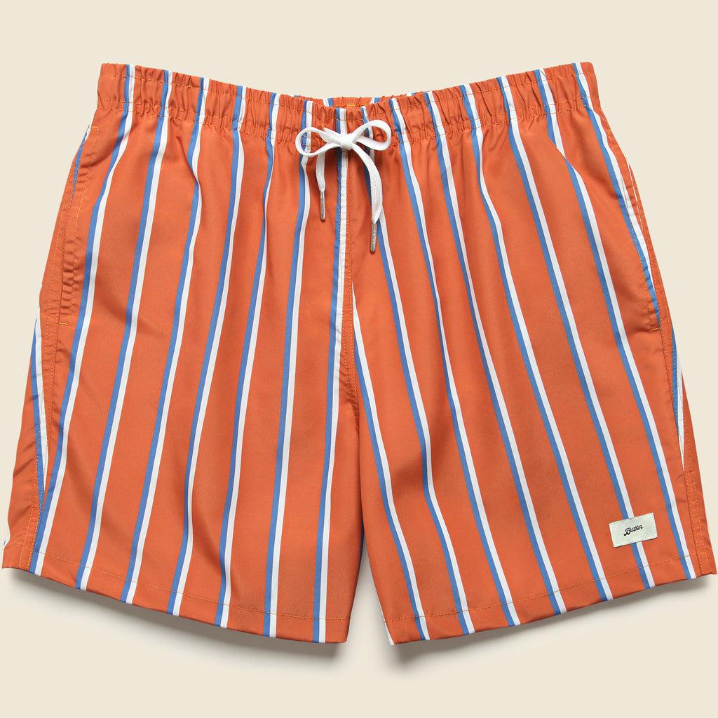 5.5" Fine Stripe Swim Trunks - Orange/Blue/White Product Image
