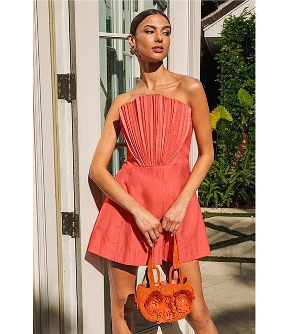 Mestiza New York Scallopini Linen Blend Organza Strapless Sleeveless Pleated Bodice A-Line Mini Dress Product Image