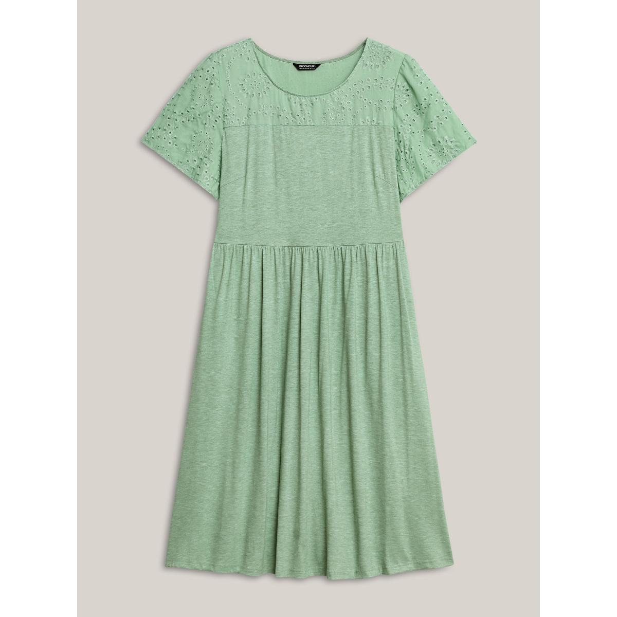 Plus Size Stretchy Sheer Textured Spliced Midi Dress Greenbean Women Knit Dresses Bloomchic 30/6X Product Image