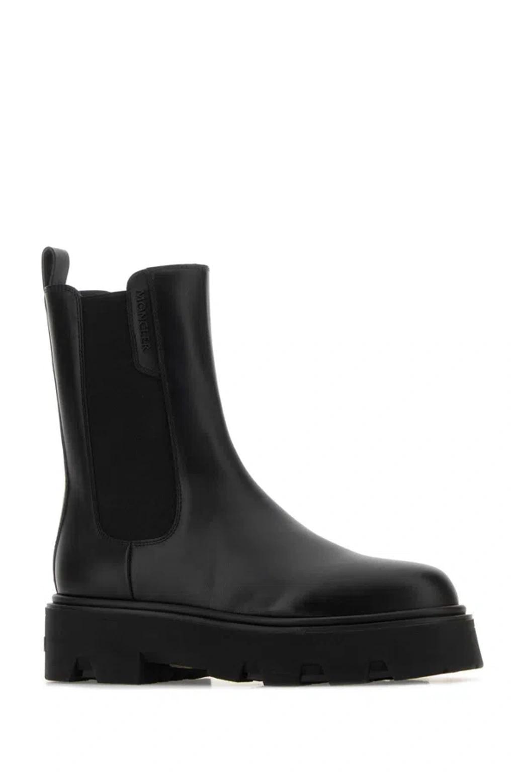 MONCLER Black Leather Aurea Chelsea Ankle Boots In Gray Product Image