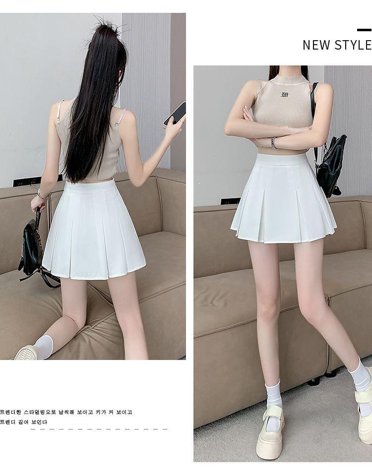 High Rise Plain Mini Pleated Skirt Product Image