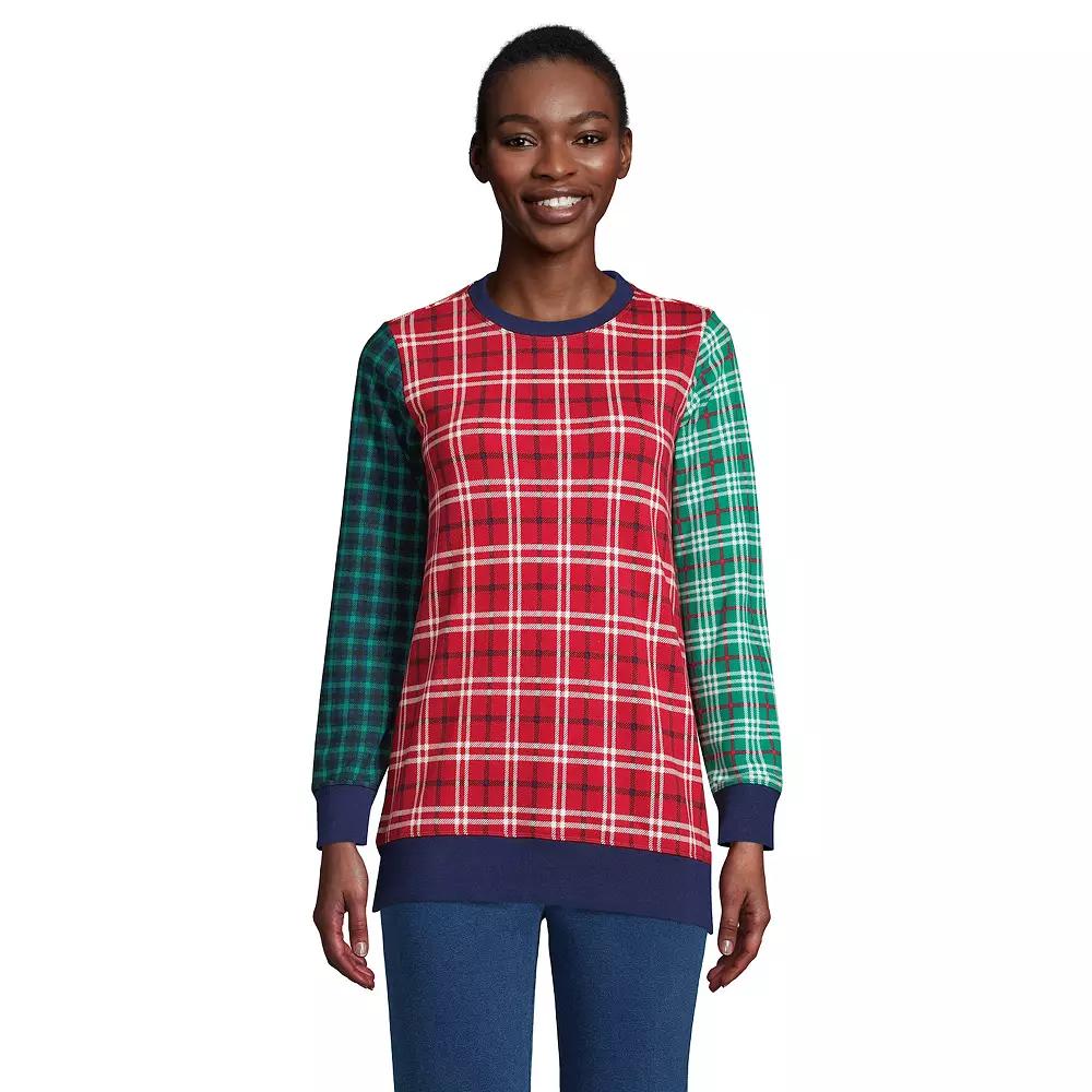 Petite Lands' End Serious Sweats Crewneck Sweatshirt Tunic, Women's, Size: Small Petite, Red Plaid Print Product Image