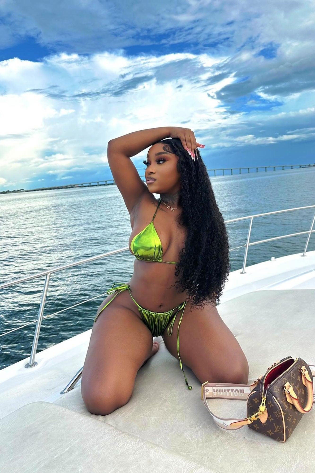 Soleil Metallic Bikini Cover Up 3 Piece Set - Lime Product Image