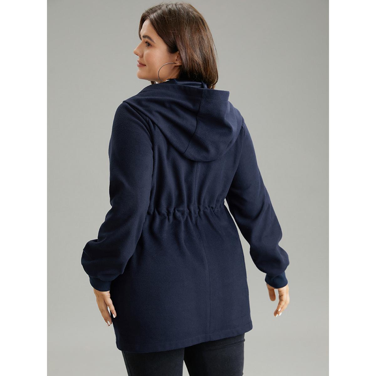 Plus Size Solid O Ring Zipper Hooded Drawstring Coat Women Indigo Casual Plain Ladies Dailywear Winter Coats BloomChic 26/4X Product Image