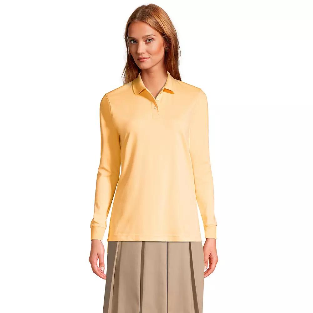 Women's Lands' End School Uniform Long Sleeve 3-Button Interlock Polo Shirt,  Product Image