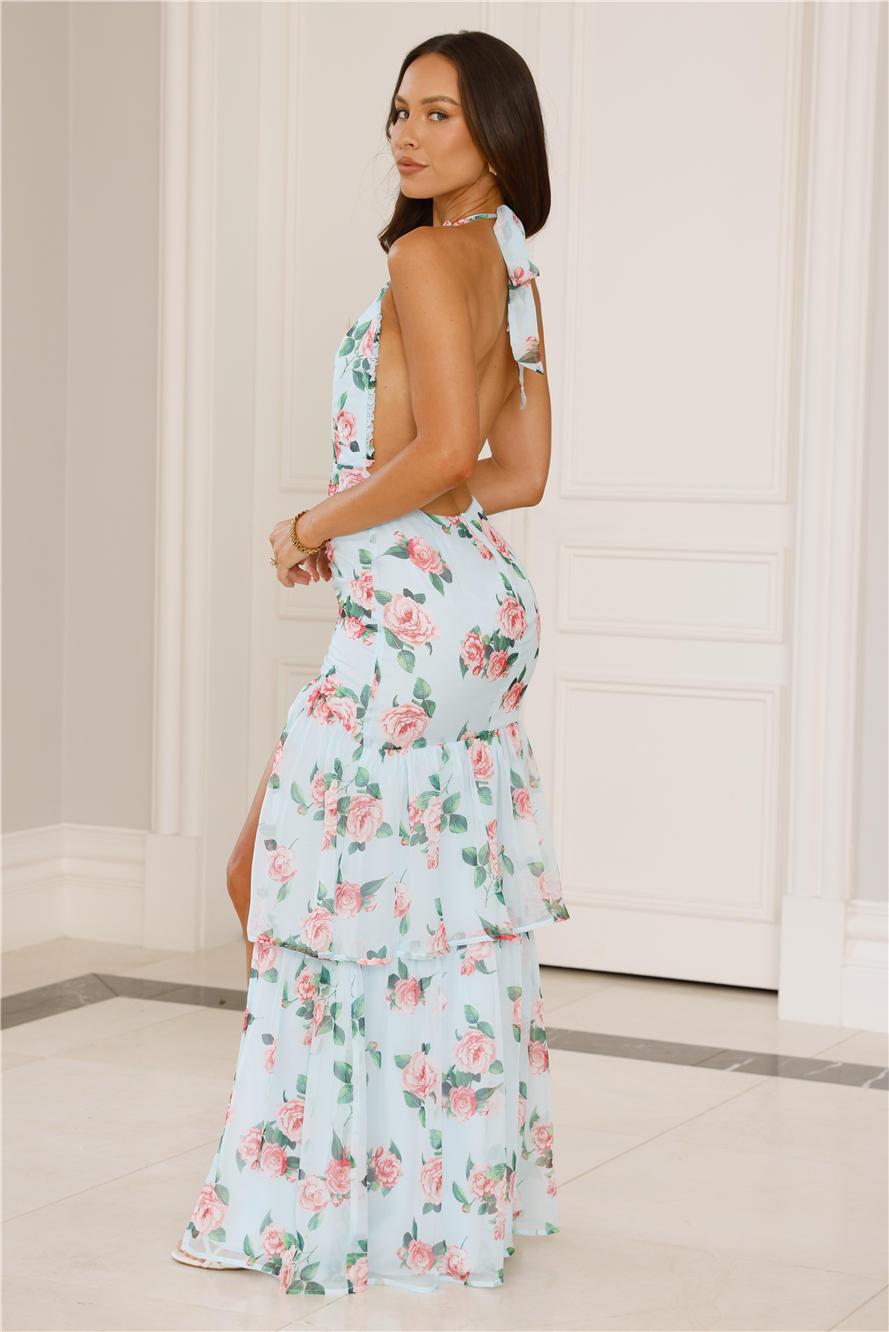 Love’s Hidden Haven Halter Maxi Dress Blue Product Image