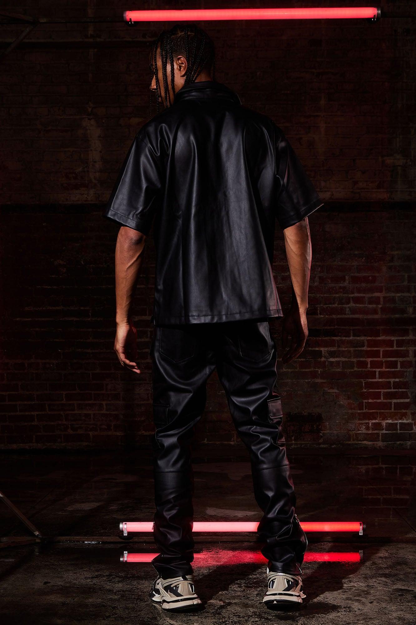Zip It Faux Leather Slim Cargo Pants - Black Product Image