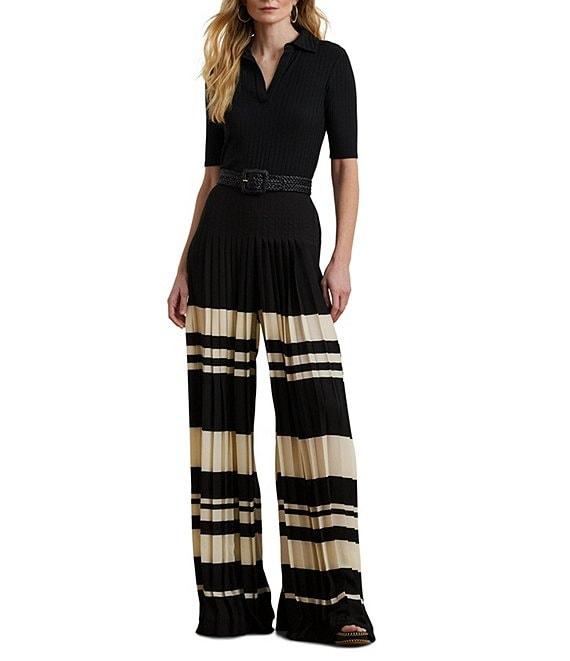Lauren Ralph Lauren Georgette Striped High Rise Pleated Wide-Leg Pants Product Image