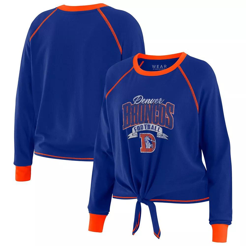 Women's WEAR by Erin Andrews Royal/Orange Denver Broncos Tie-Front Long Sleeve Top,  Product Image