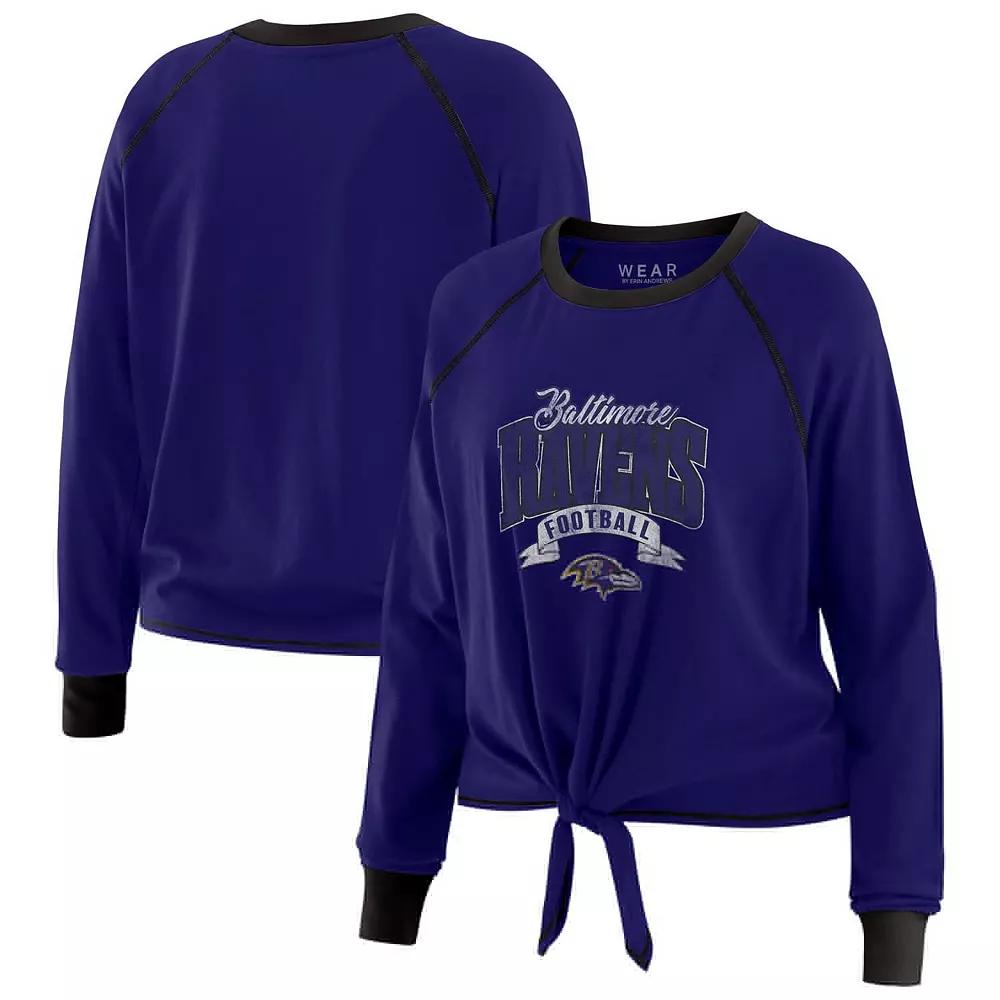 Women's WEAR by Erin Andrews Purple/Black Baltimore Ravens Tie-Front Long Sleeve Top,  Product Image